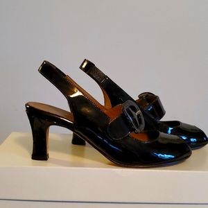 Anyi Lu black patent leather Tulip heels sz 5
